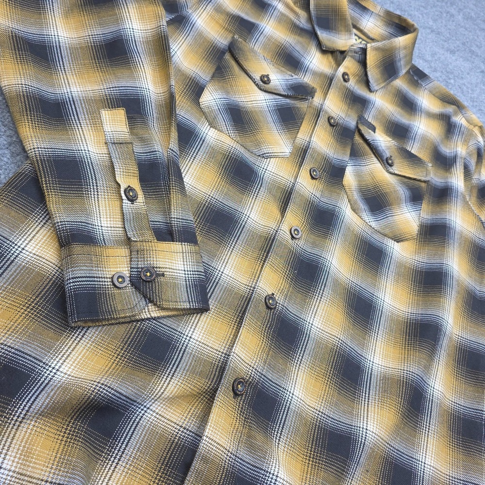 Dixxon‎ Flannel Shirt Men's Medium Gold Black Shadow Plaid F*CK CANCER Limited